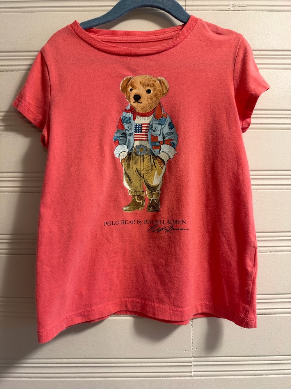 Polo Ralph Lauren Kids Polo Bear Cowboy Americana Graphic Tee Coral Size 5